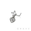 CZ HEART DANGLE CZ 316L SURGICAL STEEL L-SHAPE NOSE RING